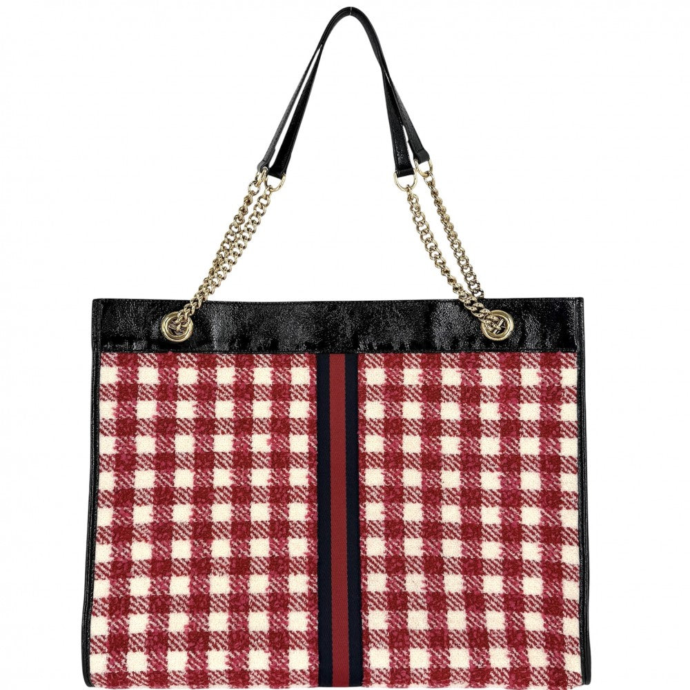 GUCCI グッチ トートバッグ チェーン ラジャ ハンドバッグ 537219 ツイード レザー レッド 赤 ブラック 黒 ゴールド金具 レディース【中古品】