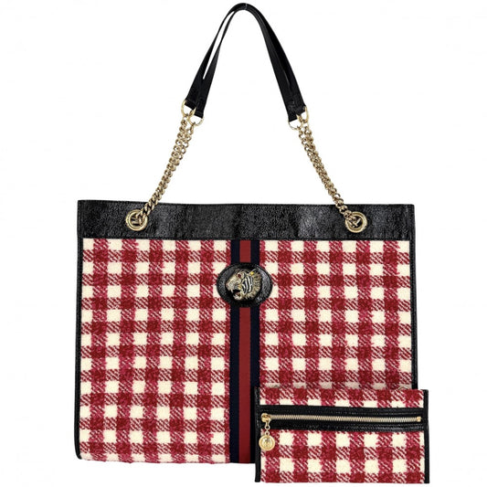 GUCCI グッチ トートバッグ チェーン ラジャ ハンドバッグ 537219 ツイード レザー レッド 赤 ブラック 黒 ゴールド金具 レディース【中古品】
