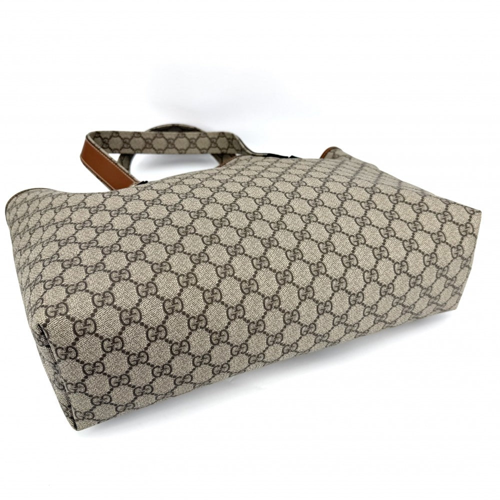 【開店SALE】 GUCCI グッチ トートバッグ ハンドバッグ シェリーライン A4対応 男女兼用 メンズ レディース 211134 GGスプリームキャンバス レザー ベージュ ブラウン 茶 ゴールド金具 ユニセックス【中古品】