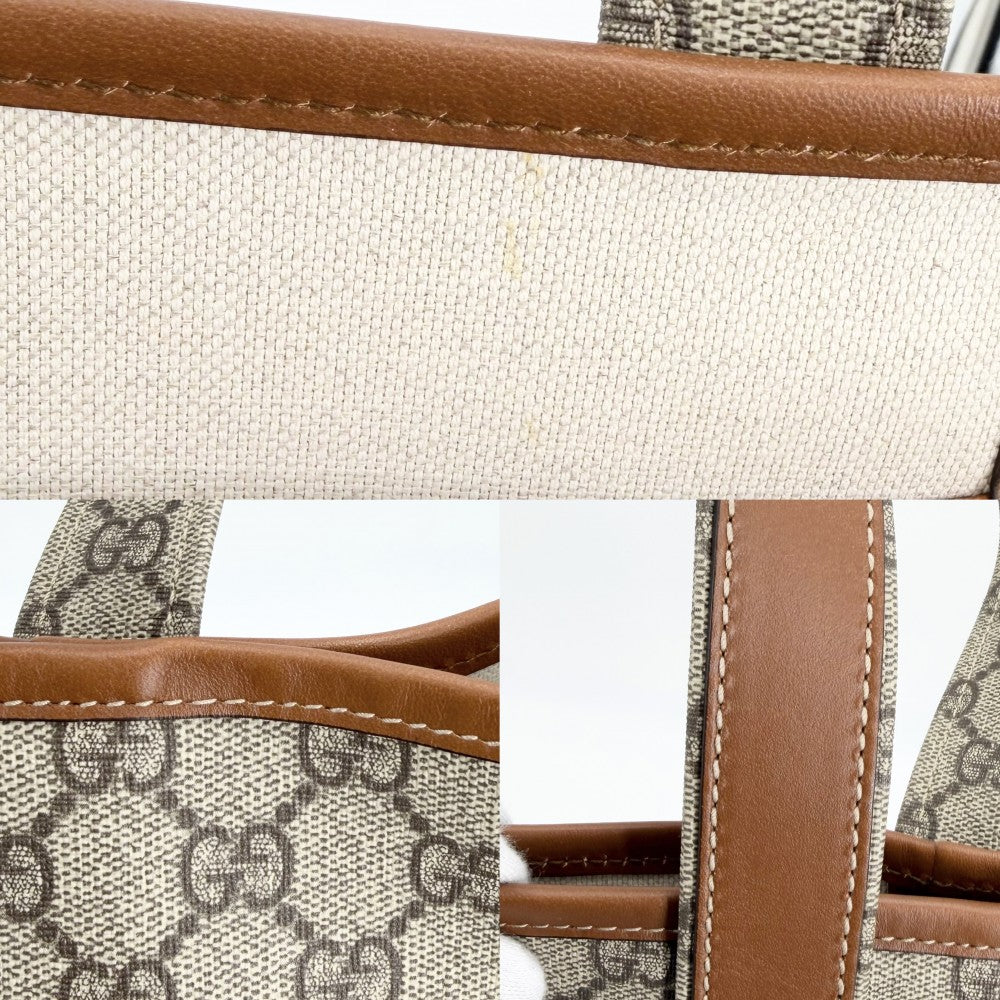 【開店SALE】 GUCCI グッチ トートバッグ ハンドバッグ シェリーライン A4対応 男女兼用 メンズ レディース 211134 GGスプリームキャンバス レザー ベージュ ブラウン 茶 ゴールド金具 ユニセックス【中古品】