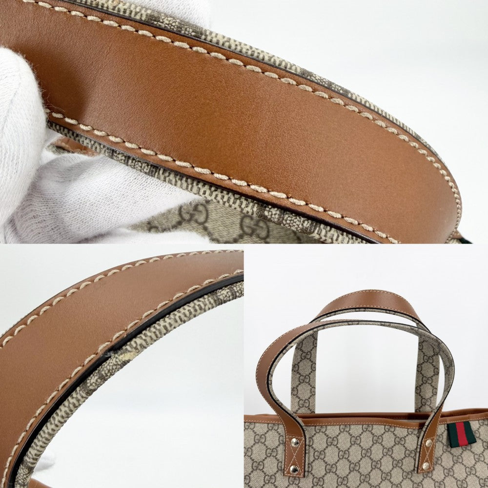 【開店SALE】 GUCCI グッチ トートバッグ ハンドバッグ シェリーライン A4対応 男女兼用 メンズ レディース 211134 GGスプリームキャンバス レザー ベージュ ブラウン 茶 ゴールド金具 ユニセックス【中古品】