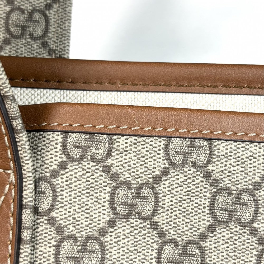 【開店SALE】 GUCCI グッチ トートバッグ ハンドバッグ シェリーライン A4対応 男女兼用 メンズ レディース 211134 GGスプリームキャンバス レザー ベージュ ブラウン 茶 ゴールド金具 ユニセックス【中古品】