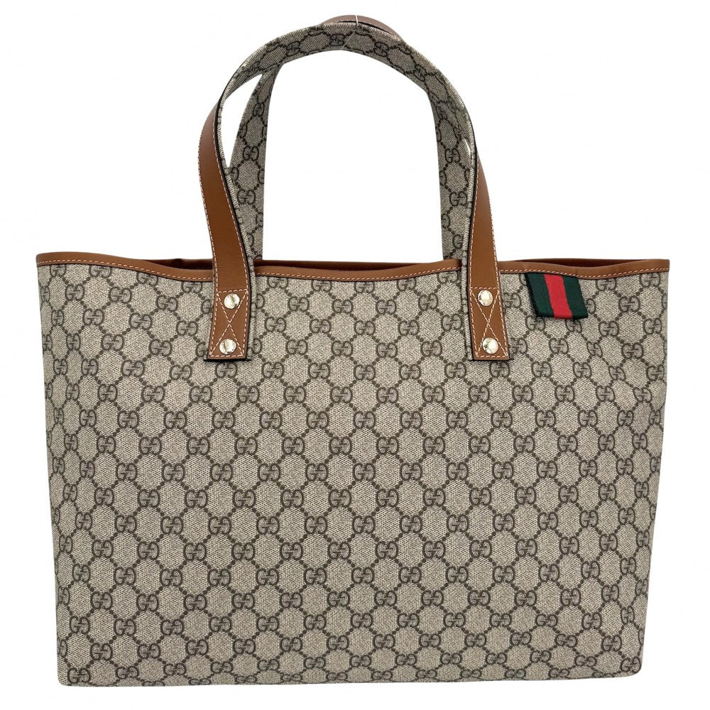 【開店SALE】 GUCCI グッチ トートバッグ ハンドバッグ シェリーライン A4対応 男女兼用 メンズ レディース 211134 GGスプリームキャンバス レザー ベージュ ブラウン 茶 ゴールド金具 ユニセックス【中古品】