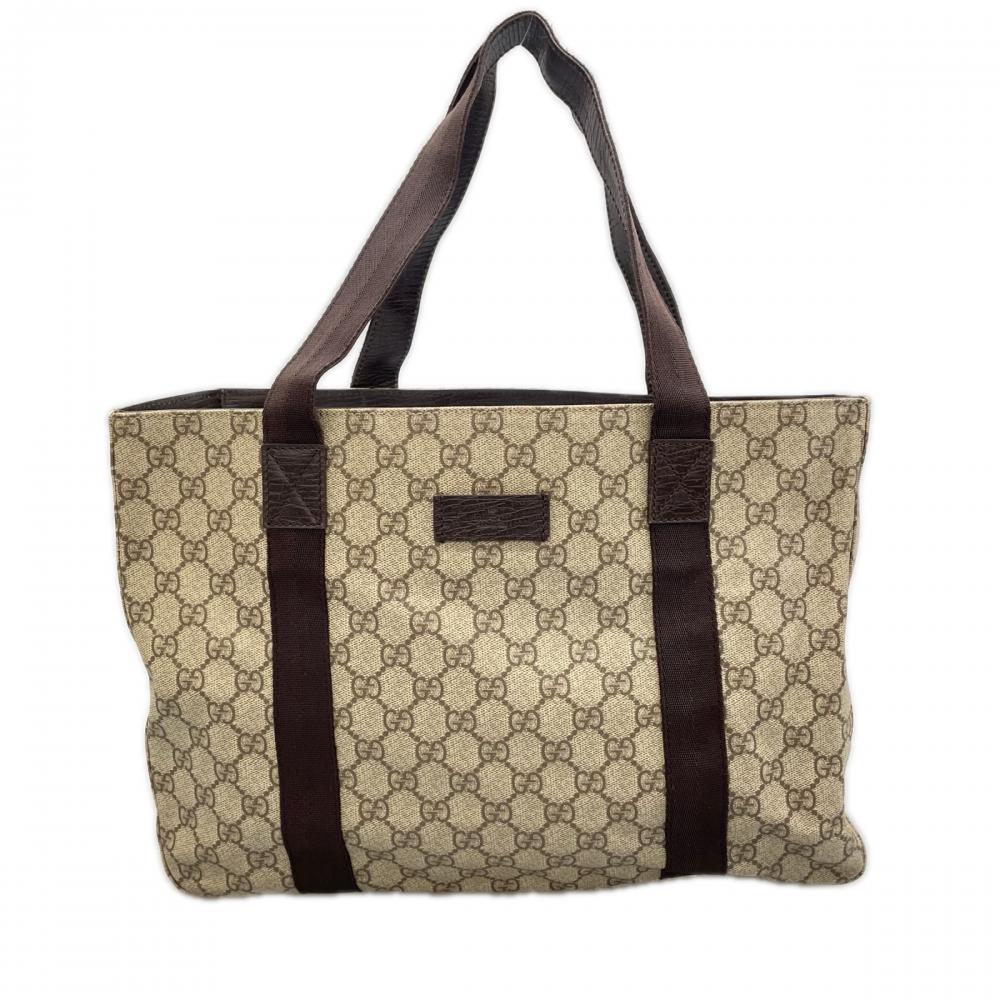 GUCCI グッチ トートバッグ GGロゴ 141624 GGスプリームキャンバス ベージュ ダークブラウン シルバー金具 レディース【中古品】