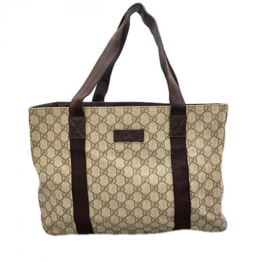 GUCCI グッチ トートバッグ GGロゴ 141624 GGスプリームキャンバス ベージュ ダークブラウン シルバー金具 レディース【中古品】