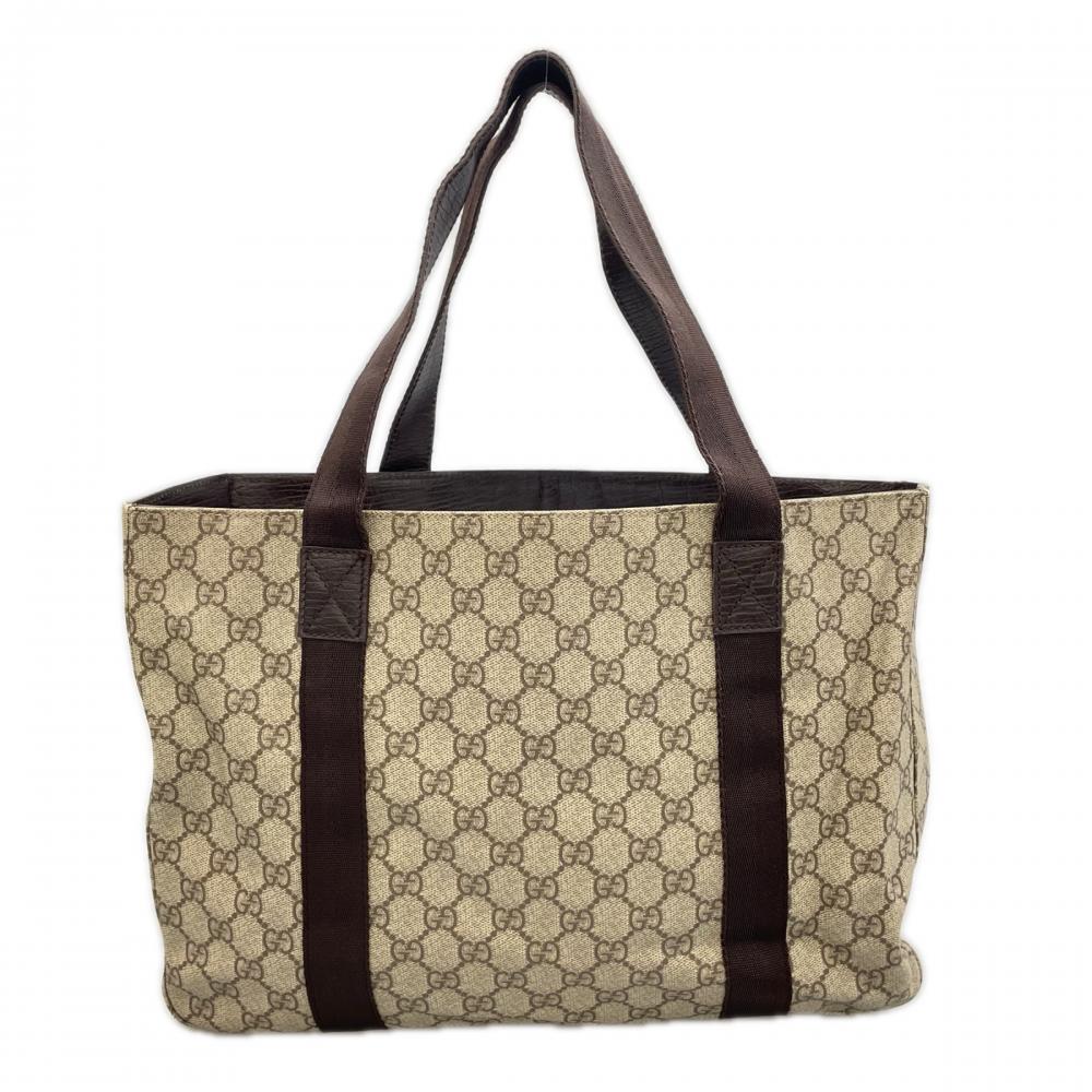 GUCCI グッチ トートバッグ GGロゴ 141624 GGスプリームキャンバス ベージュ ダークブラウン シルバー金具 レディース【中古品】