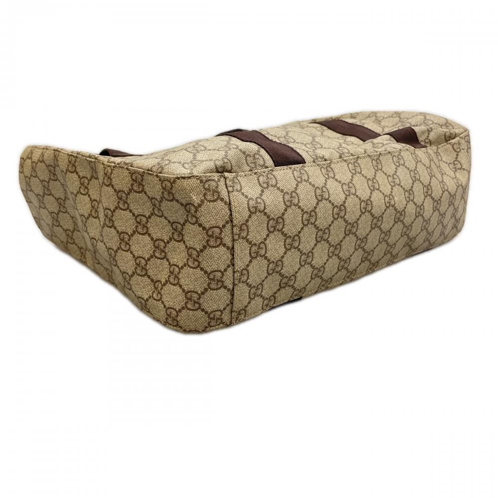 GUCCI グッチ トートバッグ GGロゴ 141624 GGスプリームキャンバス ベージュ ダークブラウン シルバー金具 レディース【中古品】