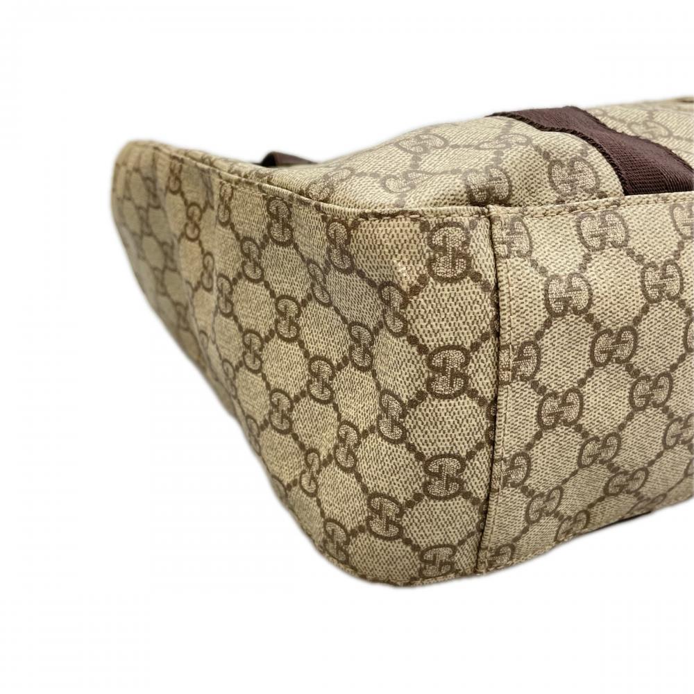 GUCCI グッチ トートバッグ GGロゴ 141624 GGスプリームキャンバス ベージュ ダークブラウン シルバー金具 レディース【中古品】