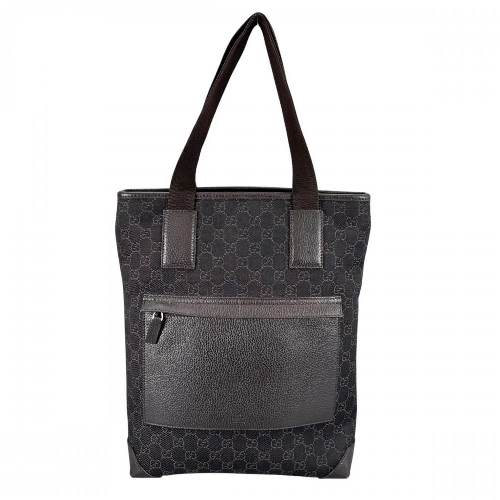 GUCCI グッチ トートバッグ GGロゴ スクエア型 180450 GGキャンバス ダークブラウン シルバー金具 レディース【中古品】