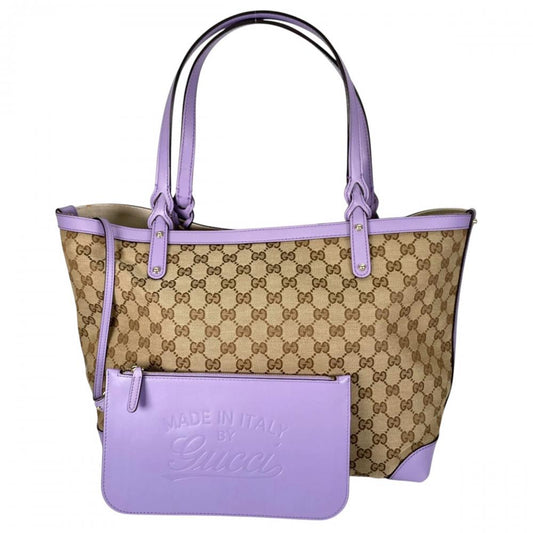 GUCCI グッチ トートバッグ ポーチ付き 247209 GGキャンバス カーフ パープル 紫
 ゴールド金具 レディース【中古品】