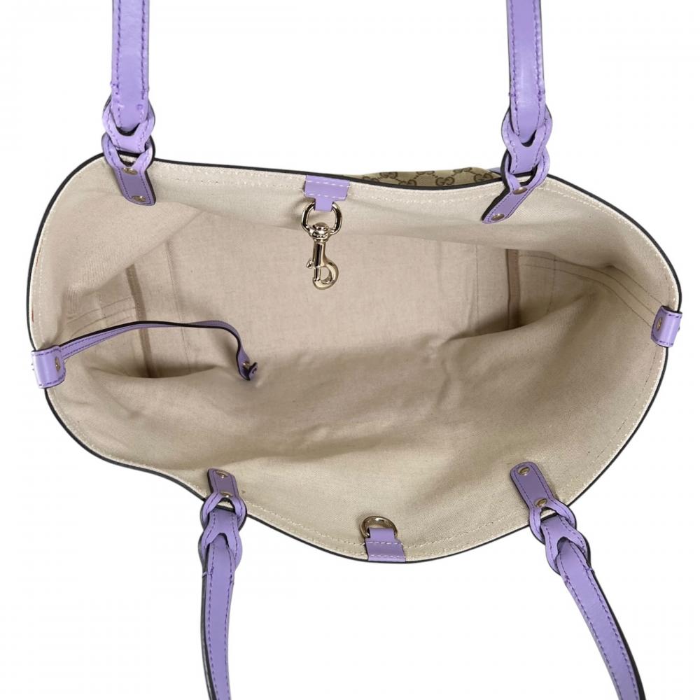 GUCCI グッチ トートバッグ ポーチ付き 247209 GGキャンバス カーフ パープル 紫
 ゴールド金具 レディース【中古品】