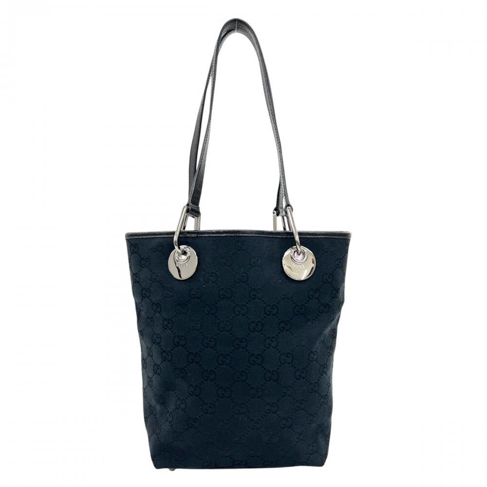 GUCCI グッチ トートバッグ モノグラム 120840 GGキャンバス レザー ブラック 黒 シルバー金具 レディース【中古品】