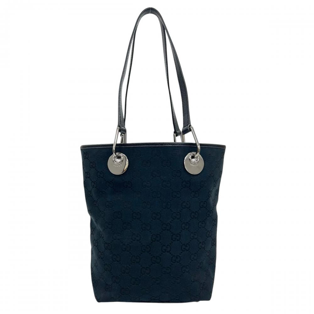 GUCCI グッチ トートバッグ モノグラム 120840 GGキャンバス レザー ブラック 黒 シルバー金具 レディース【中古品】