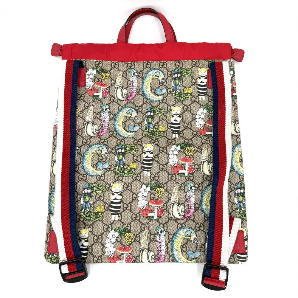 GUCCI グッチ リュック ヒグチユウコ コラボ チルドレンズ 550775 GGスプリームキャンバス レザー ベージュ レッド 赤 レディース【中古品】