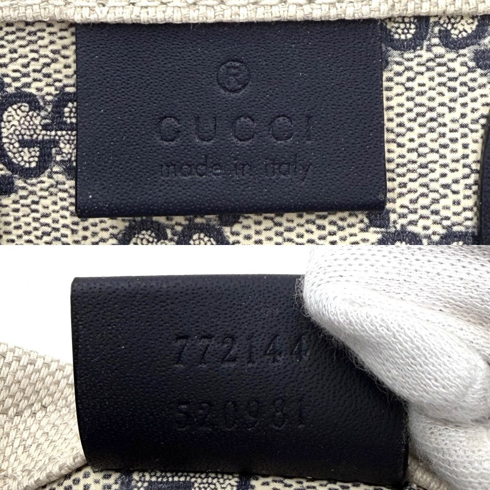 GUCCI グッチ 2WAY ミディアムトートバッグ ハンドバッグ ショルダーバッグ グッチリド 772144 コットンリネンキャンバス レザー ベージュ ネイビー 紺 シルバー金具 レディース【中古品】
