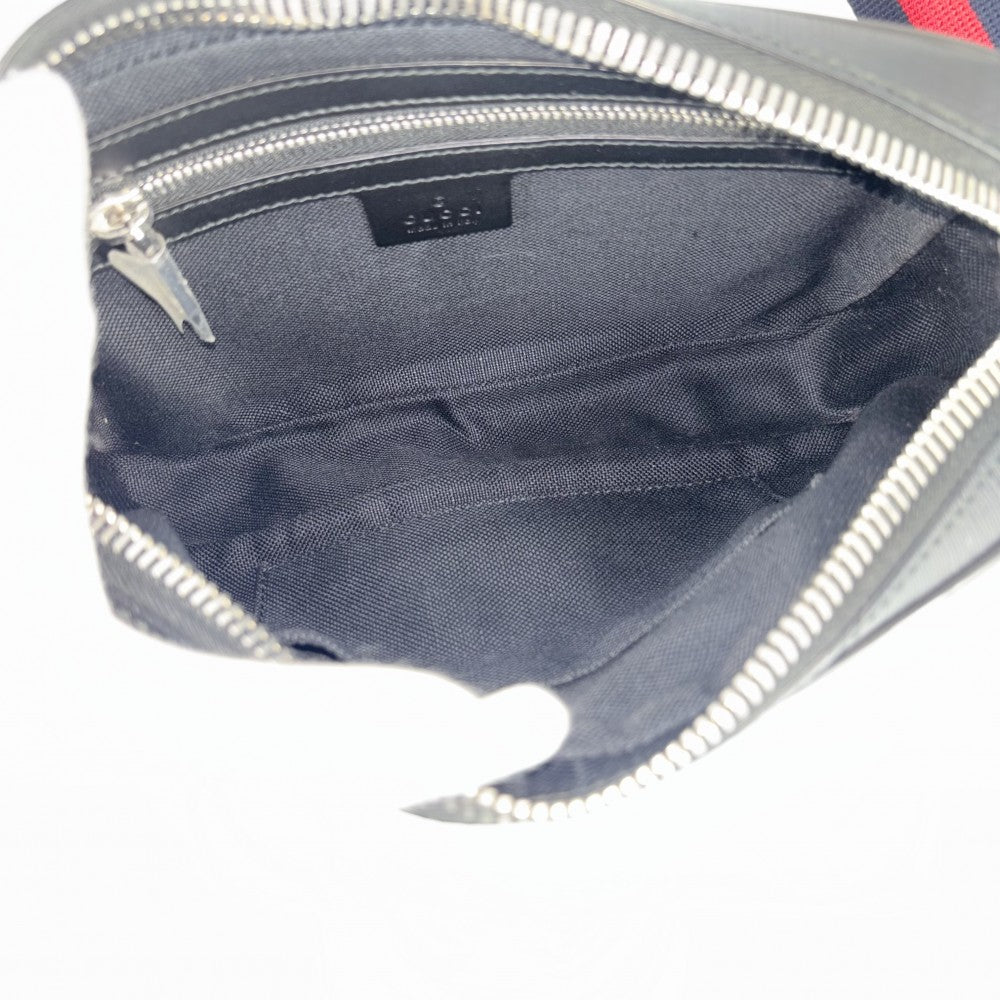 【開店SALE】 GUCCI グッチ ウエストバッグ ベルトバッグ ボディバッグ ウェブストライプ 小さめ 474293 GGスプリームキャンバス レザー ブラック 黒 シルバー金具 メンズ【中古品】