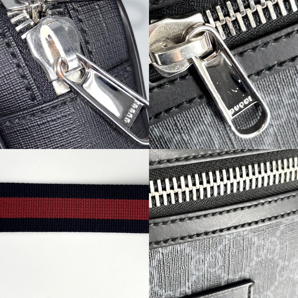 【開店SALE】 GUCCI グッチ ウエストバッグ ベルトバッグ ボディバッグ ウェブストライプ 小さめ 474293 GGスプリームキャンバス レザー ブラック 黒 シルバー金具 メンズ【中古品】