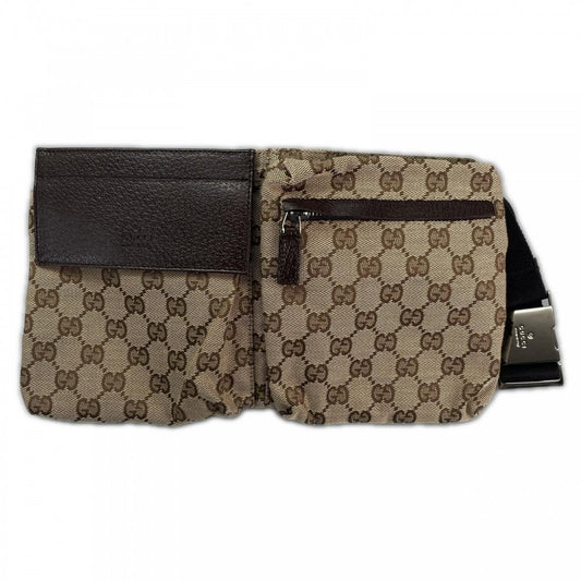 GUCCI グッチ ウエストバッグ 28566 GGキャンバス ベージュ シルバー金具 レディース【中古品】