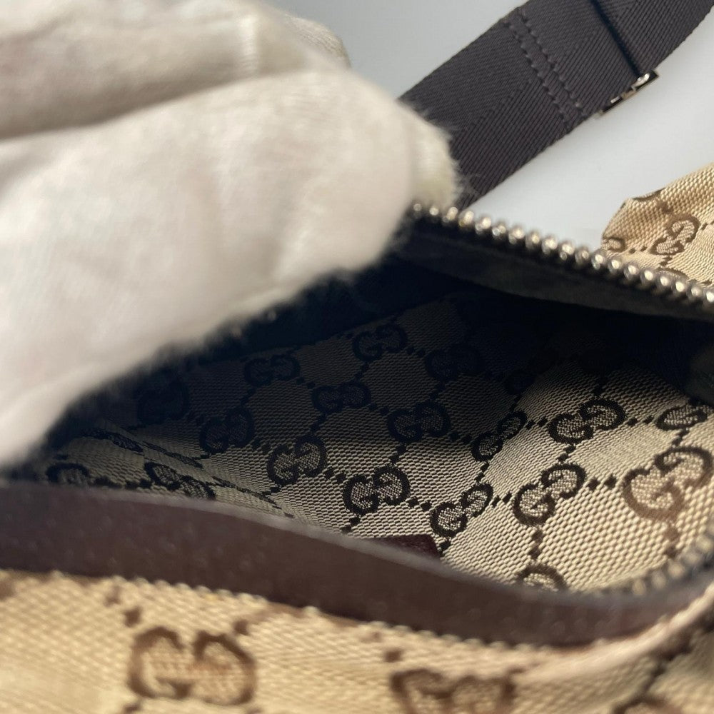 GUCCI グッチ ウエストバッグ 28566 GGキャンバス ベージュ シルバー金具 レディース【中古品】