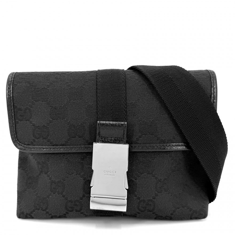 GUCCI グッチ ウエストバッグ ボディバッグ 131236 GGキャンバス ブラック 黒 シルバー金具 メンズ【中古品】