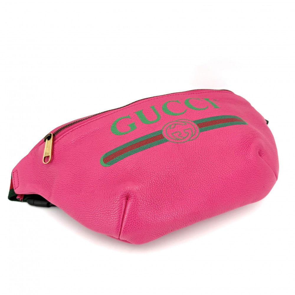 GUCCI グッチ ウエストバッグ ロゴプリント ボディバッグ シェリーライン 530412 レザー ピンク ゴールド金具 ユニセックス【中古品】