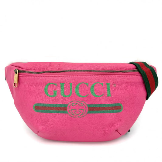 GUCCI グッチ ウエストバッグ ロゴプリント ボディバッグ シェリーライン 530412 レザー ピンク ゴールド金具 ユニセックス【中古品】