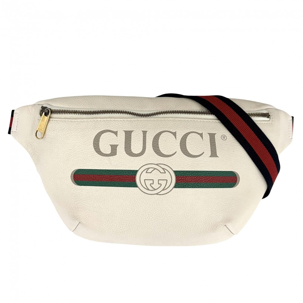 GUCCI グッチ ウエストバッグ ロゴプリント ボディバッグ シェリーライン 530412 レザー ホワイト 白 ゴールド金具 ユニセックス【中古品】