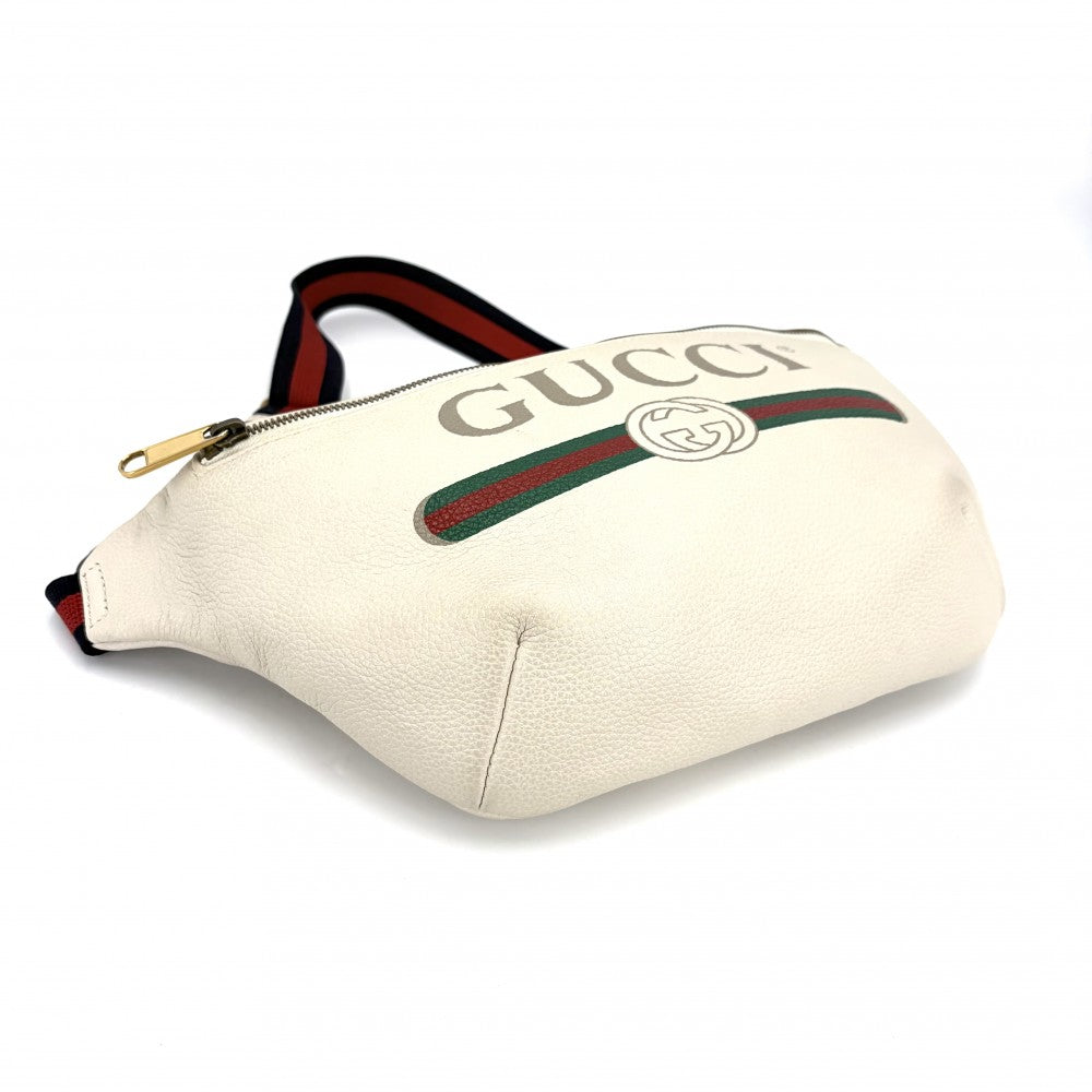 GUCCI グッチ ウエストバッグ ロゴプリント ボディバッグ シェリーライン 530412 レザー ホワイト 白 ゴールド金具 ユニセックス【中古品】