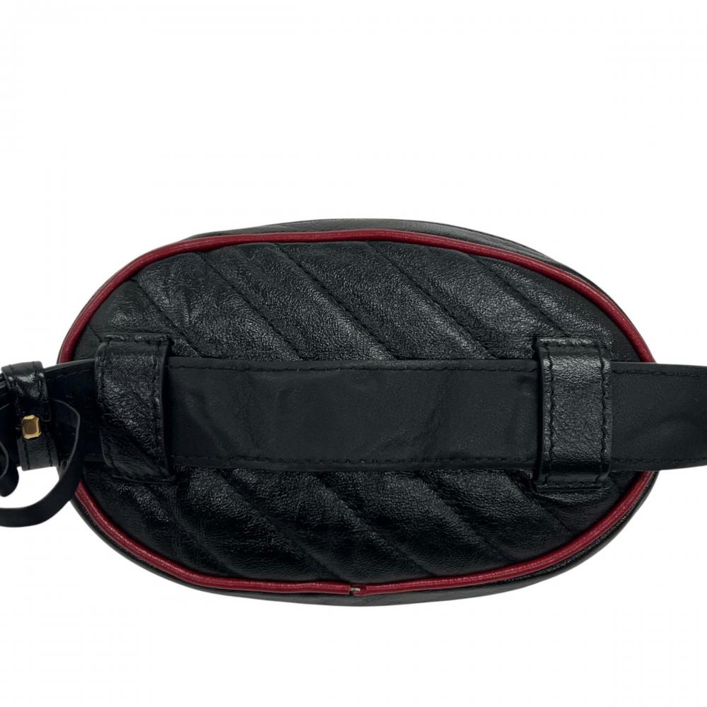 GUCCI グッチ ボディバッグ GGマーモント キルティング ウエストバッグ 476434 レザー ブラック 黒 レッド 赤 ゴールド金具 レディース【中古品】