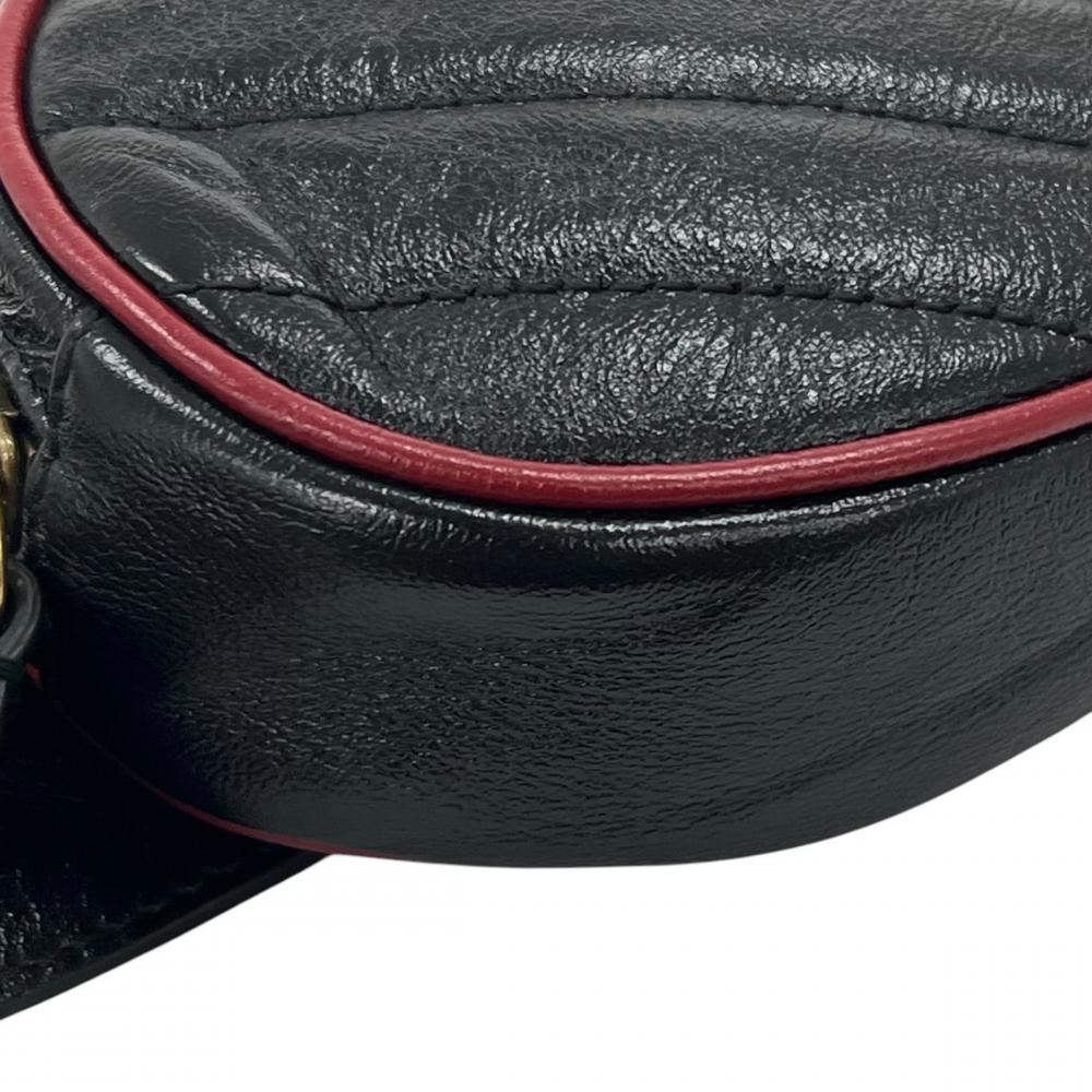 GUCCI グッチ ボディバッグ GGマーモント キルティング ウエストバッグ 476434 レザー ブラック 黒 レッド 赤 ゴールド金具 レディース【中古品】