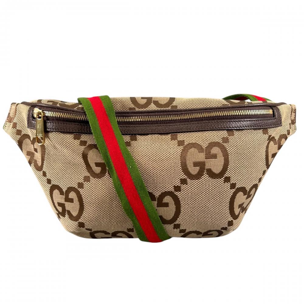 GUCCI グッチ ショルダーバッグ GGジャンボ シェリーライン 696031 GGキャンバス レザー ブラウン 茶 レッド 赤 ゴールド金具 メンズ【中古品】