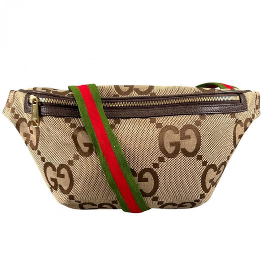 GUCCI グッチ ショルダーバッグ GGジャンボ シェリーライン 696031 GGキャンバス レザー ブラウン 茶 レッド 赤 ゴールド金具 メンズ【中古品】