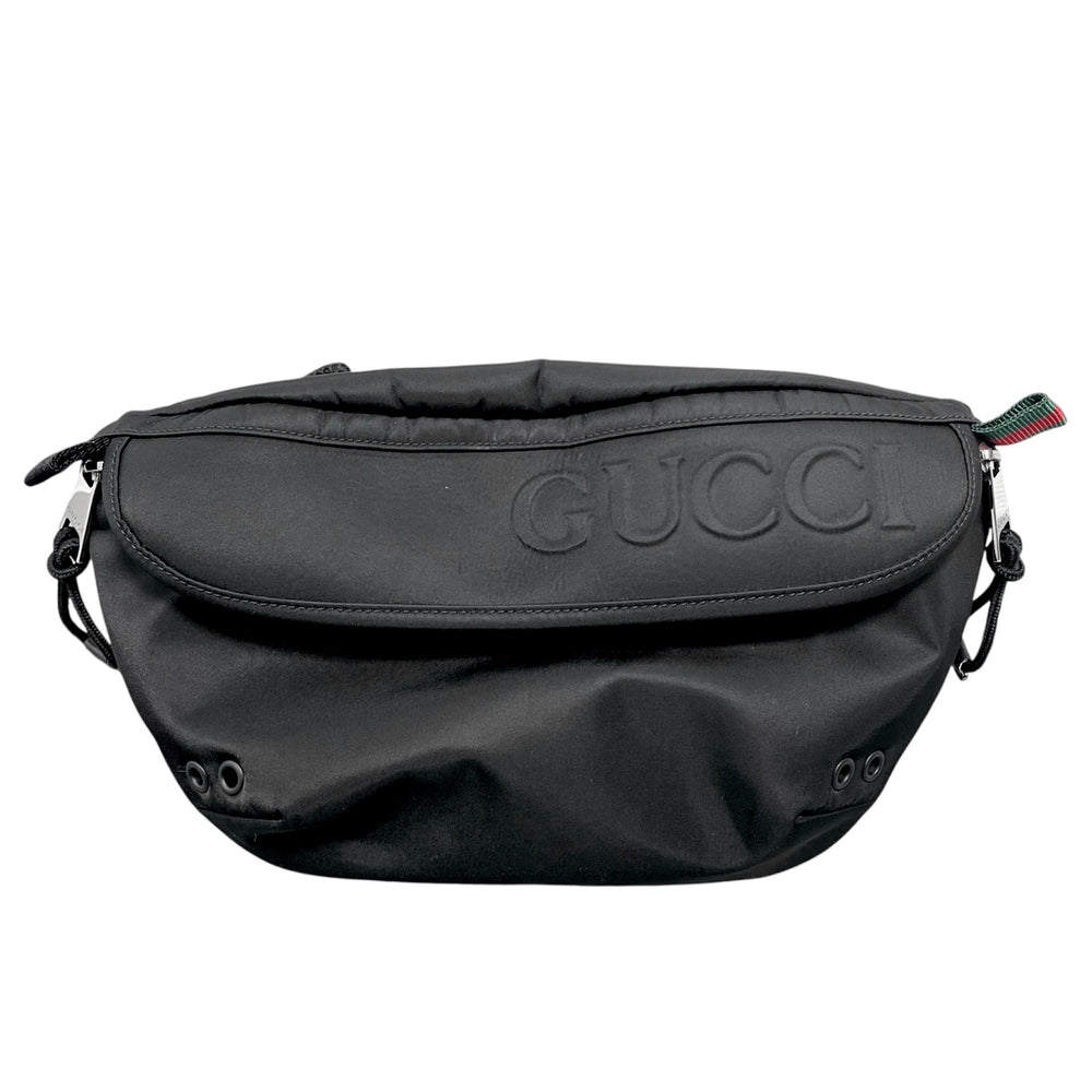 GUCCI グッチ ボディバッグ ロゴ ウエストバッグ ベルトバッグ 804262 ナイロン ブラック 黒 シルバー金具 メンズ【中古品】