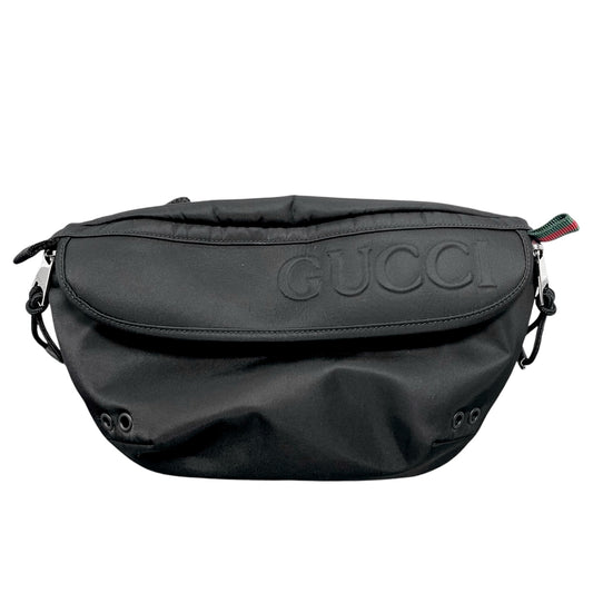 GUCCI グッチ ボディバッグ ロゴ ウエストバッグ ベルトバッグ 804262 ナイロン ブラック 黒 シルバー金具 メンズ【中古品】