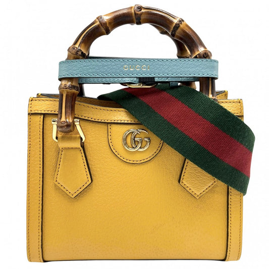 GUCCI グッチ 3WAY バンブー ダイアナ ミニトートバッグ ハンドバッグ GG ミニバッグ ショルダーバッグ かばん 鞄 702732 レザー イエロー ゴールド金具 レディース【中古品】