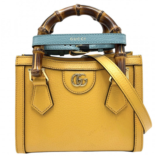 GUCCI グッチ 3WAY バンブー ダイアナ ミニトートバッグ ハンドバッグ GG ミニバッグ ショルダーバッグ かばん 鞄 702732 レザー イエロー ゴールド金具 レディース【中古品】