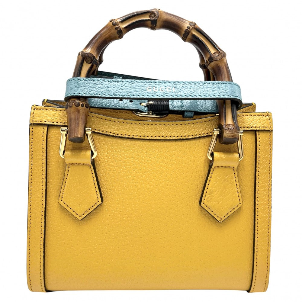 GUCCI グッチ 3WAY バンブー ダイアナ ミニトートバッグ ハンドバッグ GG ミニバッグ ショルダーバッグ かばん 鞄 702732 レザー イエロー ゴールド金具 レディース【中古品】