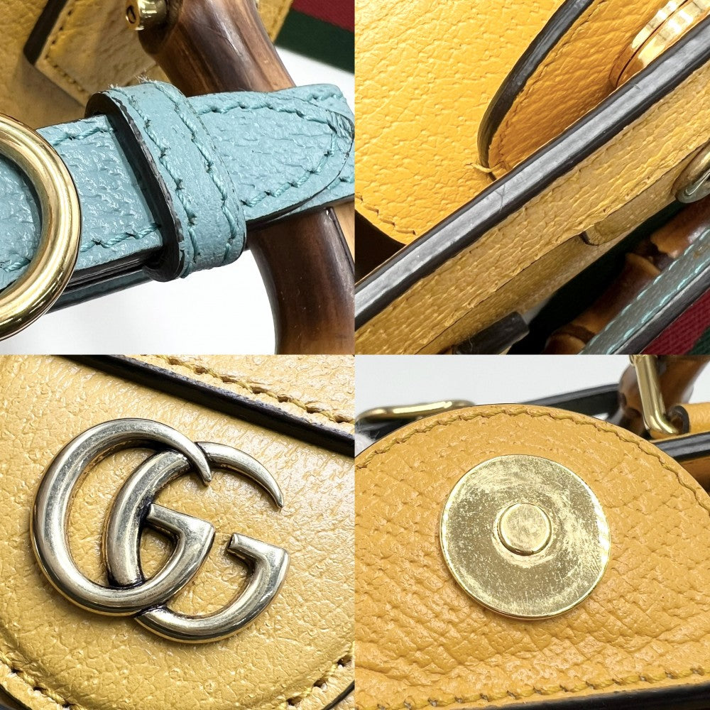 GUCCI グッチ 3WAY バンブー ダイアナ ミニトートバッグ ハンドバッグ GG ミニバッグ ショルダーバッグ かばん 鞄 702732 レザー イエロー ゴールド金具 レディース【中古品】