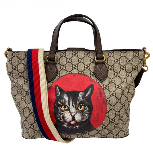GUCCI グッチ 2WAY ミスティックキャット 猫柄 473887 GGスプリームキャンバス レザー マルチカラー ゴールド金具 レディース【中古品】