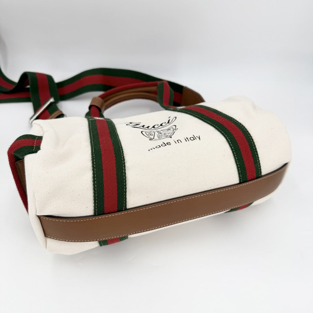 GUCCI グッチ 2WAY オフィディア プリント ハンドバッグ ショルダーバッグ 816865 キャンバス アイボリー ブラウン 茶 シルバー金具 レディース【中古品】