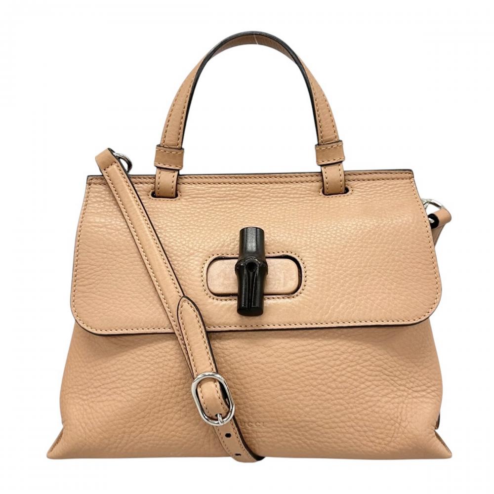 GUCCI グッチ 2WAY バンブー デイリー ハンドバッグ ショルダーバッグ 370831 レザー バンブー ベージュ シルバー金具 レディース【中古品】