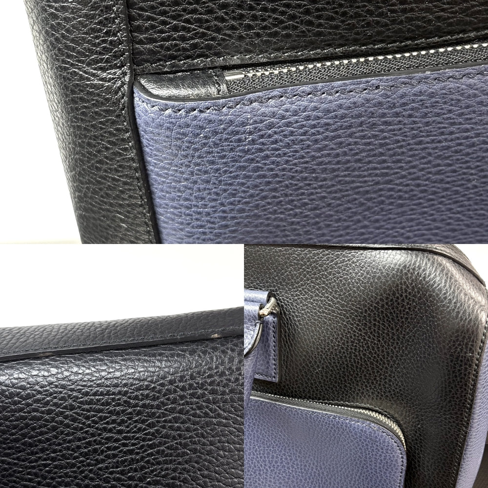 GUCCI グッチ 2WAY ブリーフケース トートバッグ ショルダーバッグ ハンドバッグ ビジネスバッグ 411872 レザー ブラック 黒 ネイビー 紺 シルバー金具 メンズ【中古品】