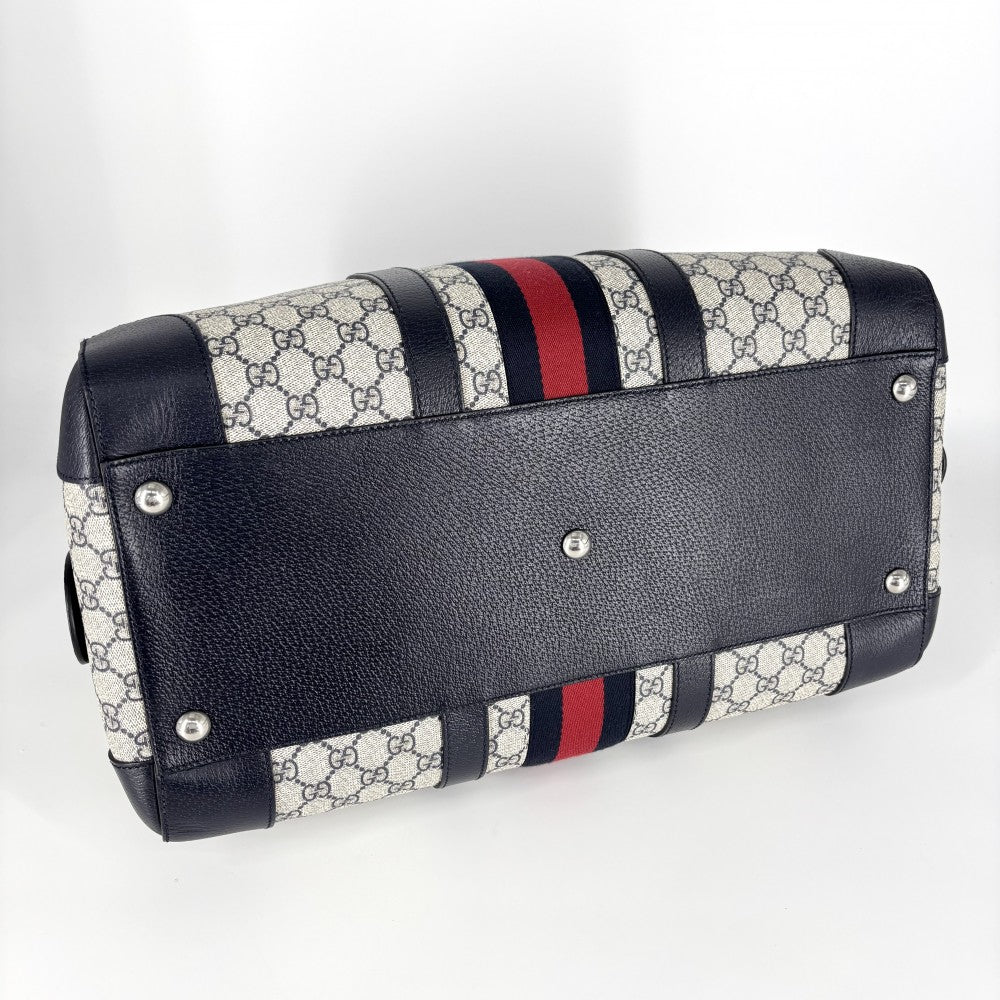 【開店SALE】 GUCCI グッチ ボストンバッグ オフィディア ミディアムダッフルバッグ ハンドバッグ ショルダーバッグ トラベルバッグ メンズ レディース 724642 GGスプリームキャンバス レザー ネイビー 紺 ベージュ シルバー金具 ユニセックス【中古品】