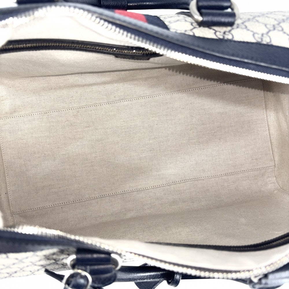 【開店SALE】 GUCCI グッチ ボストンバッグ オフィディア ミディアムダッフルバッグ ハンドバッグ ショルダーバッグ トラベルバッグ メンズ レディース 724642 GGスプリームキャンバス レザー ネイビー 紺 ベージュ シルバー金具 ユニセックス【中古品】