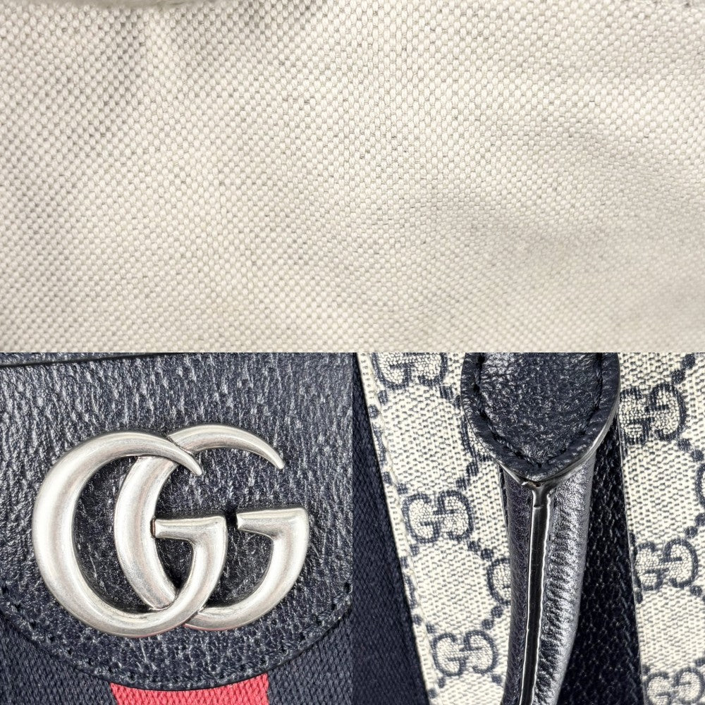 【開店SALE】 GUCCI グッチ ボストンバッグ オフィディア ミディアムダッフルバッグ ハンドバッグ ショルダーバッグ トラベルバッグ メンズ レディース 724642 GGスプリームキャンバス レザー ネイビー 紺 ベージュ シルバー金具 ユニセックス【中古品】