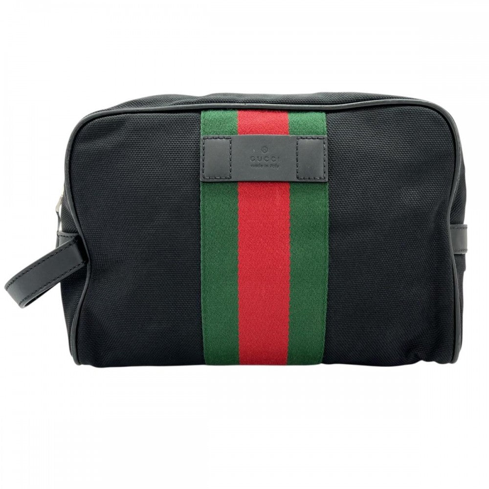 【開店SALE】 GUCCI グッチ クラッチバッグ ポーチ シェリーライン 630916 ナイロン ブラック 黒 シルバー金具 メンズ【中古品】