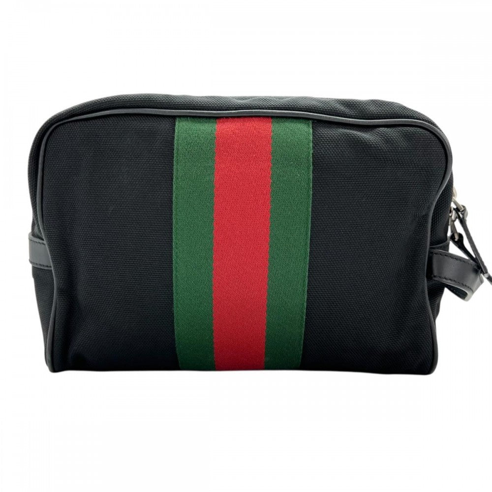 GUCCI グッチ クラッチバッグ ポーチ シェリーライン 630916 ナイロン ブラック 黒 シルバー金具 メンズ【中古品】