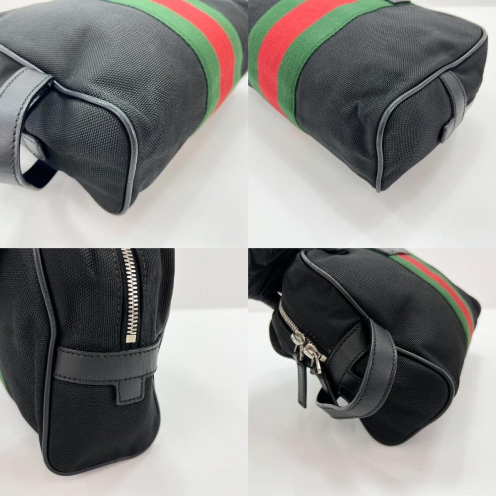 GUCCI グッチ クラッチバッグ ポーチ シェリーライン 630916 ナイロン ブラック 黒 シルバー金具 メンズ【中古品】