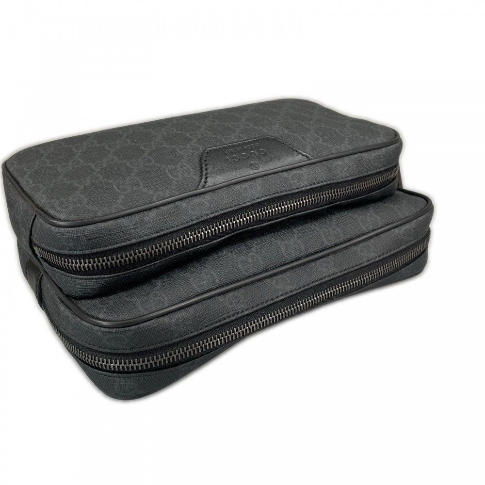 GUCCI グッチ クラッチバッグ GGスプリーム 337082 PVC ブラック 黒 シルバー金具 メンズ【中古品】