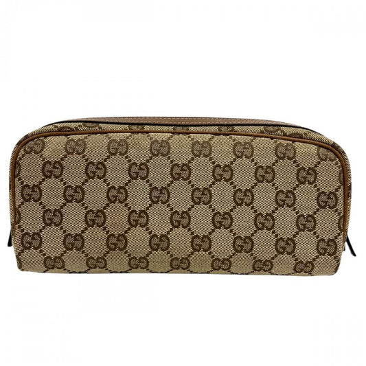GUCCI グッチ ポーチ コスメポーチ 120977 GGキャンバス レザー ブラウン 茶 ブラウン金具 レディース【中古品】